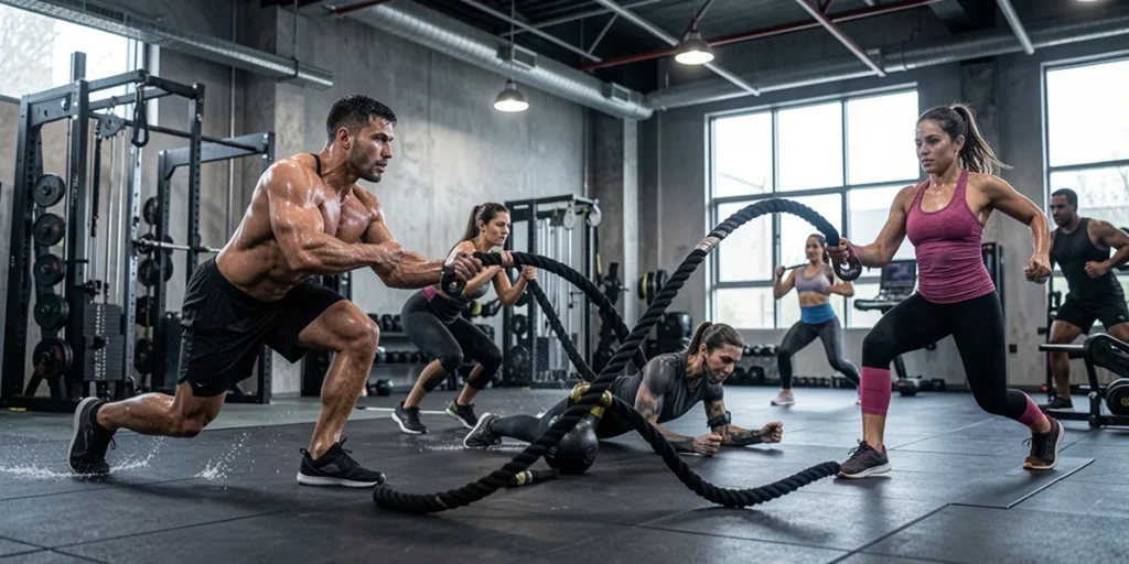 این تصویر تمرینات hiit در باشگاه است
